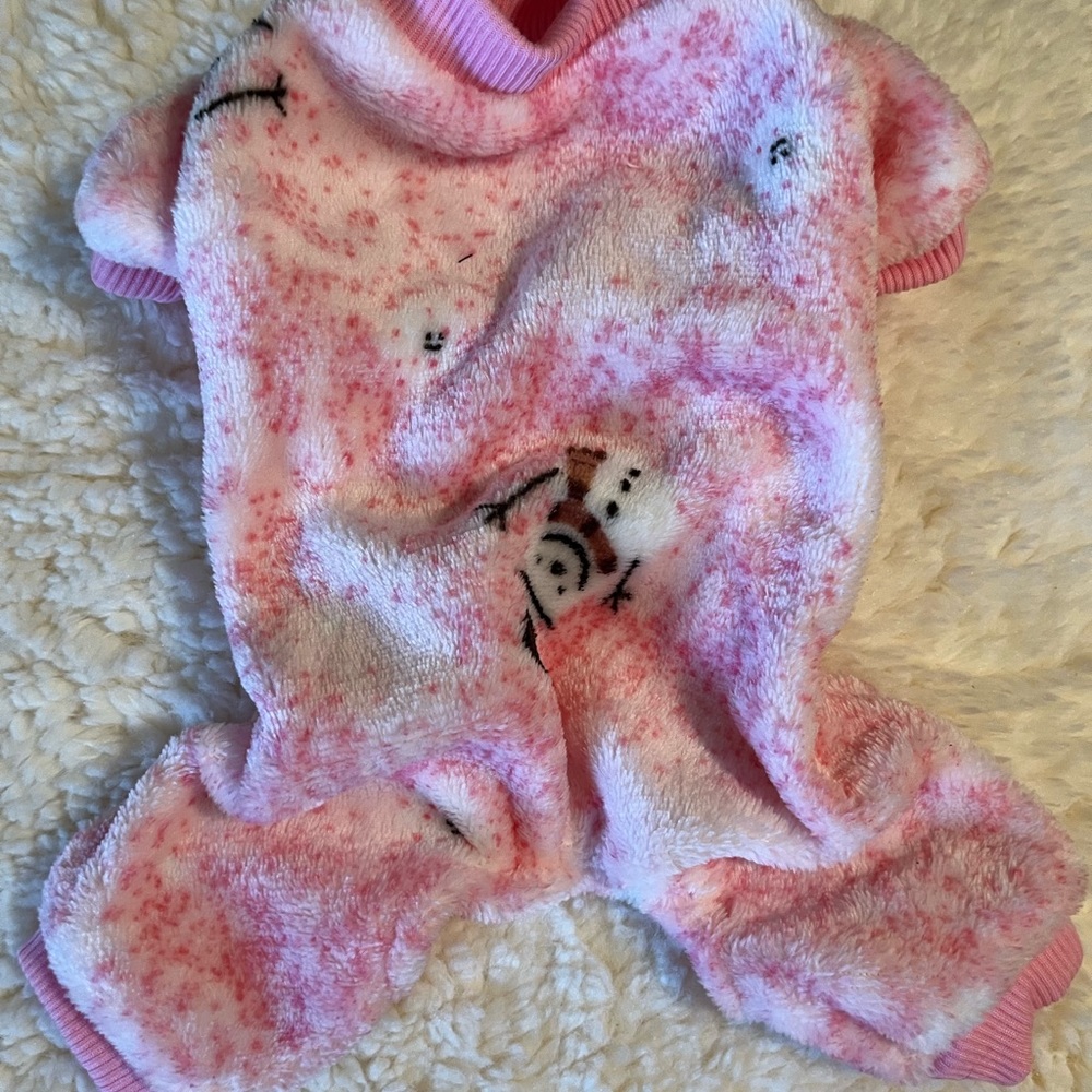 Size S Pink Dog Snowman Fleece Pajamas